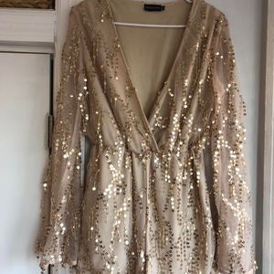 sequins romper w/ bell sleeve